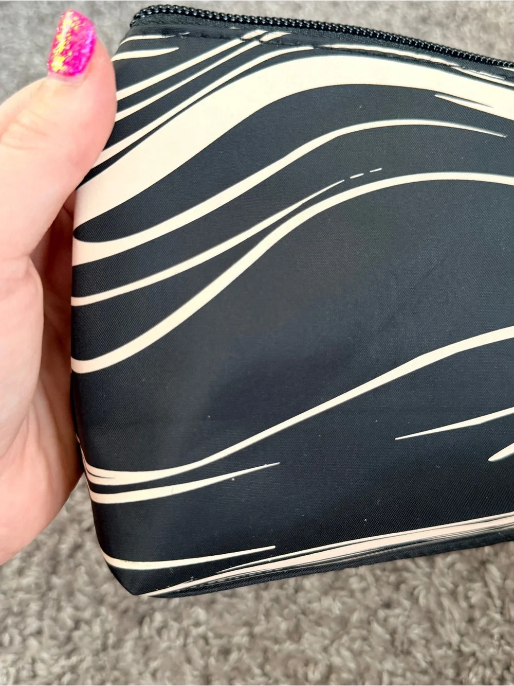 Cream and black Cosmetic Pouch